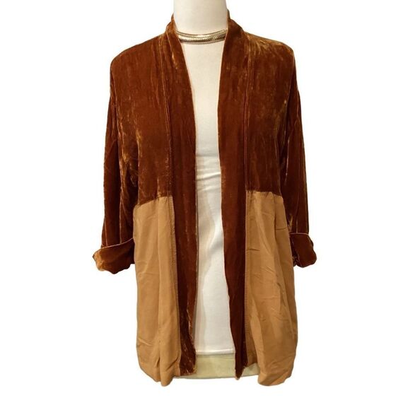 Tina + Joe Anthropologie Cardigan Silk Blend Made In USA Crushed Velvet XS - Picture 1 of 8